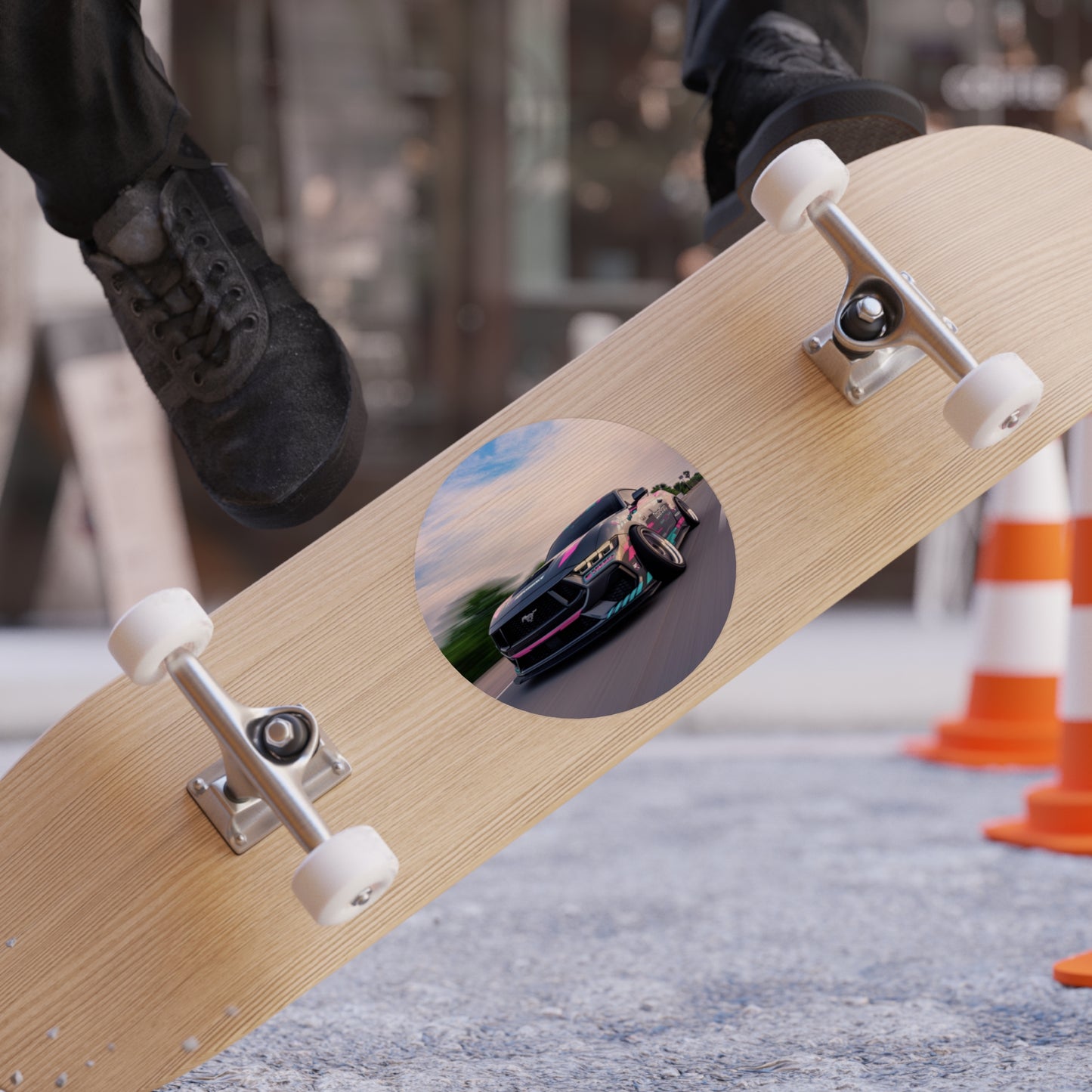 Drift Mustang Round Outdoor Sticker — Transparent Weatherproof Car Decal