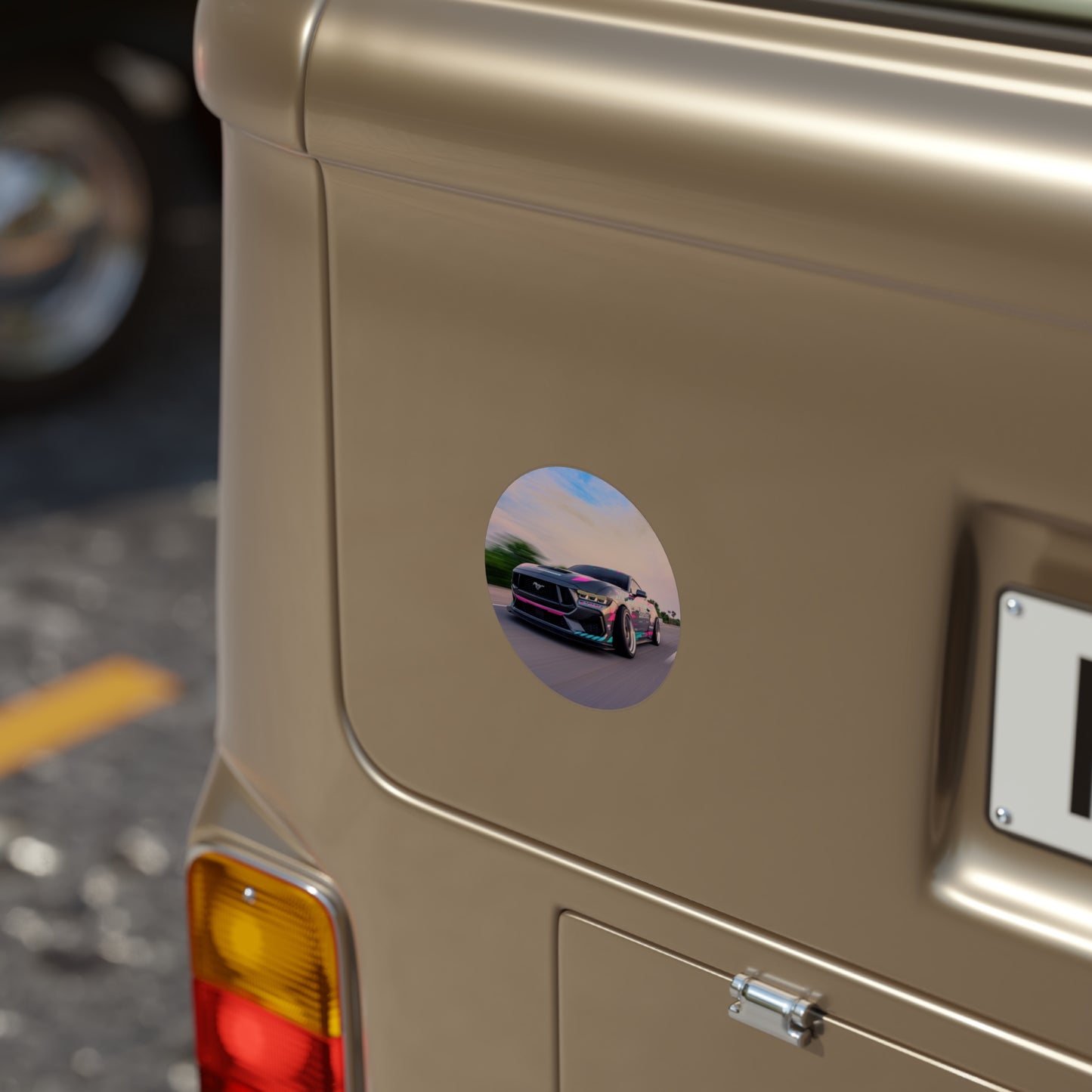 Drift Mustang Round Outdoor Sticker — Transparent Weatherproof Car Decal