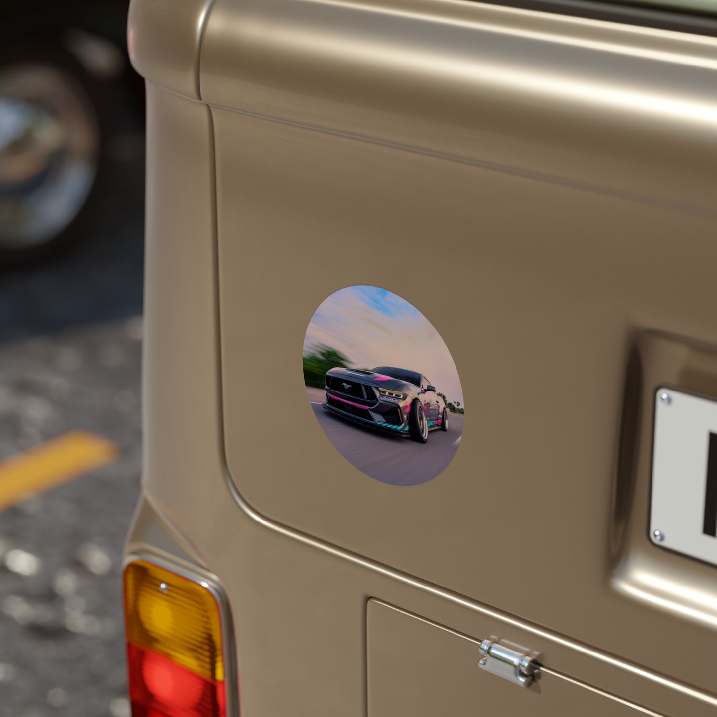 Drift Mustang Round Outdoor Sticker — Transparent Weatherproof Car Decal