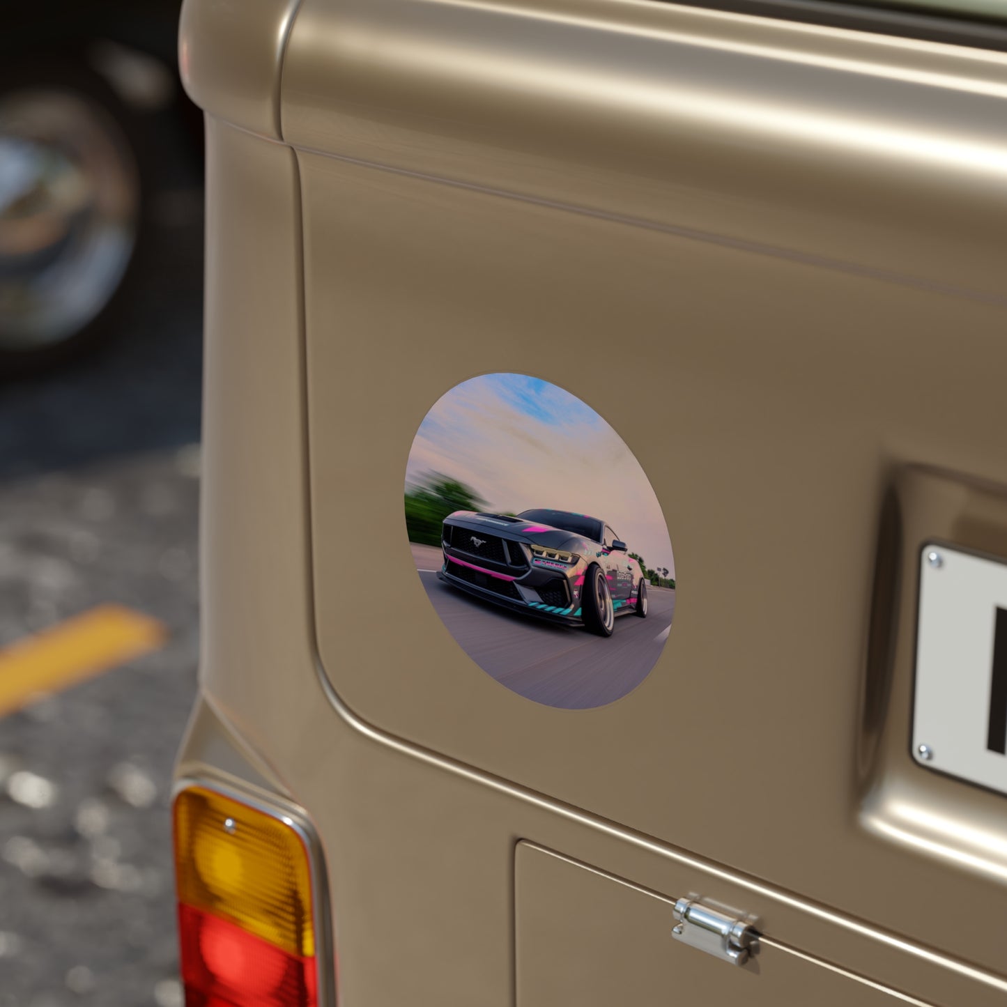 Drift Mustang Round Outdoor Sticker — Transparent Weatherproof Car Decal