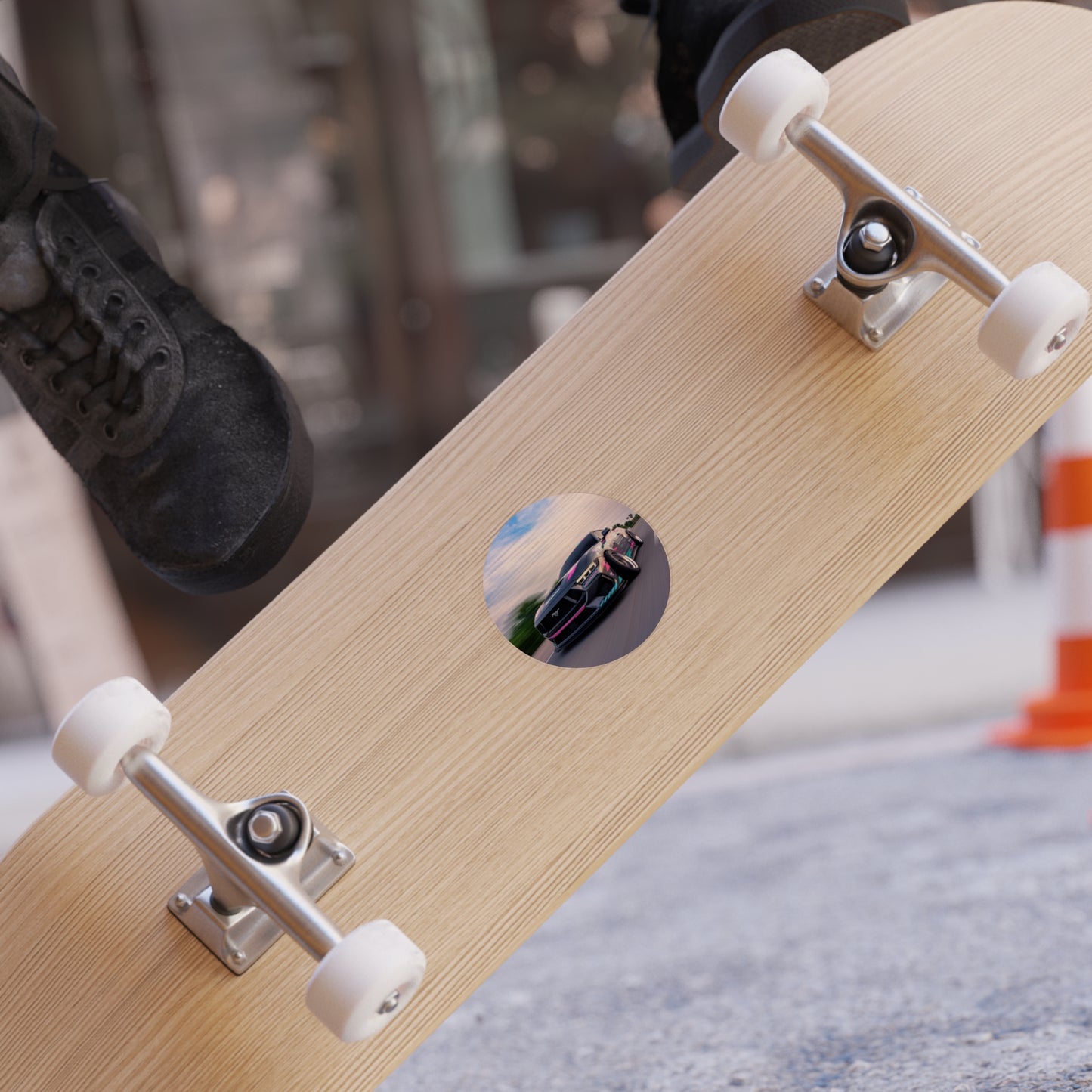 Drift Mustang Round Outdoor Sticker — Transparent Weatherproof Car Decal