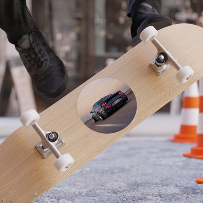 Round Transparent Car Sticker — Sunset Racing Mustang Design