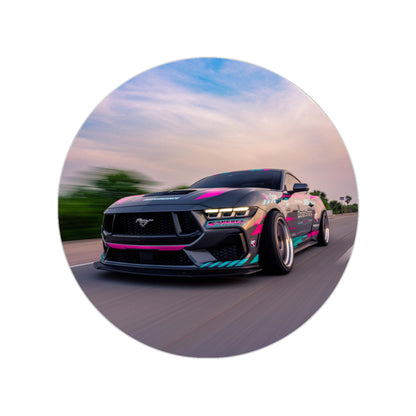 Drift Mustang Round Outdoor Sticker — Transparent Weatherproof Car Decal
