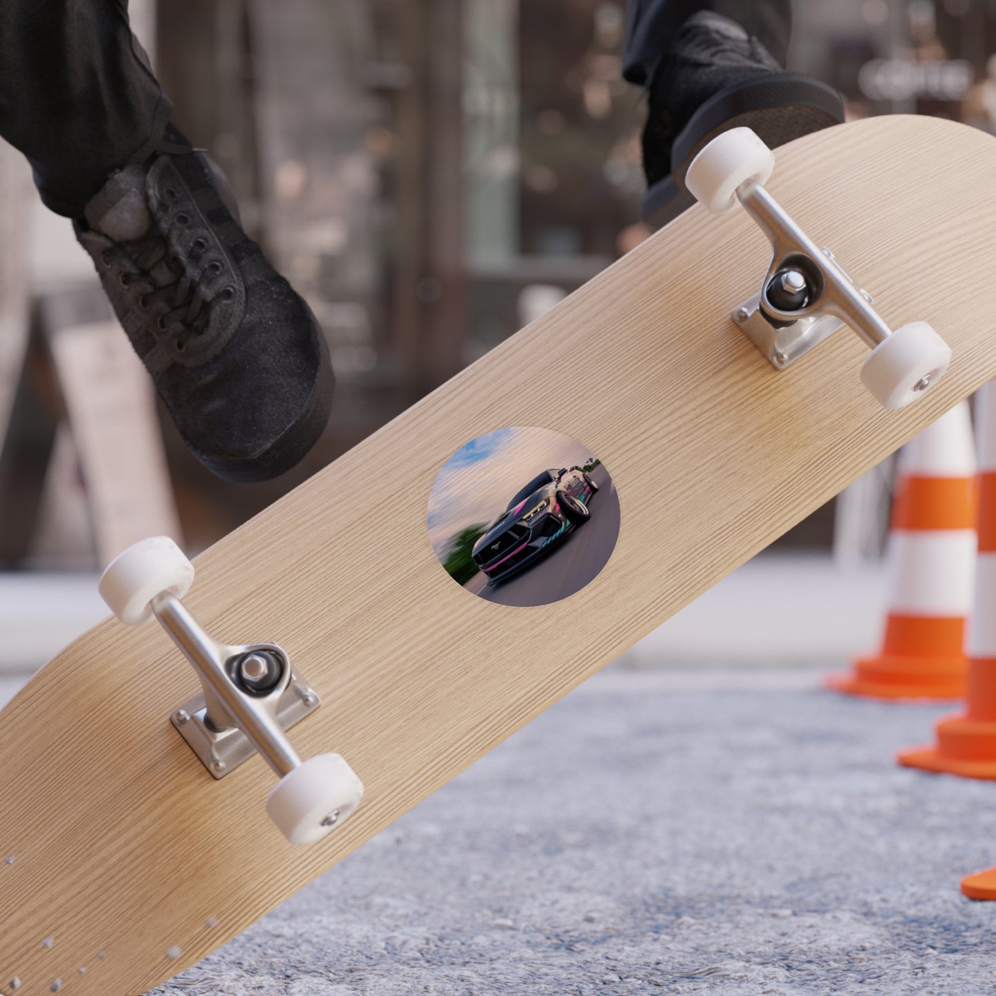 Drift Mustang Round Outdoor Sticker — Transparent Weatherproof Car Decal