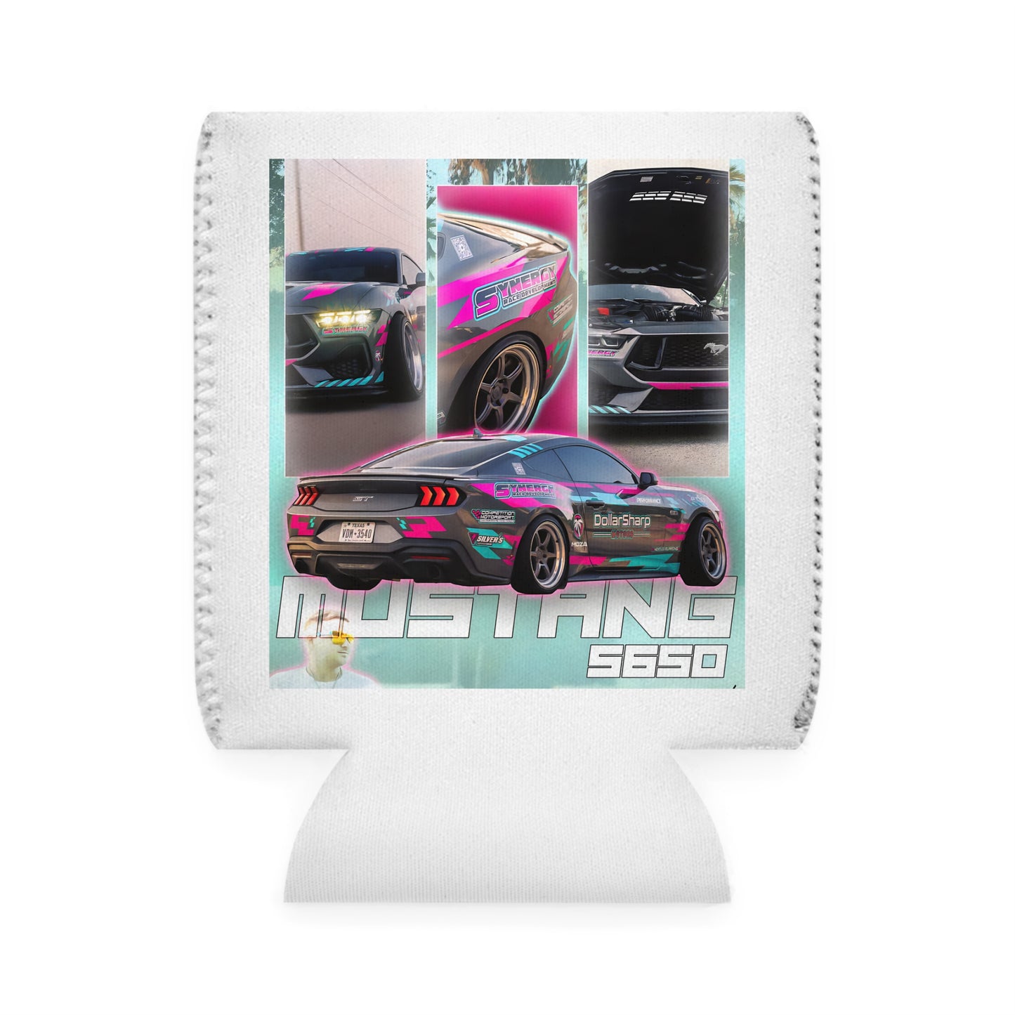 Mustang S650 Racing Can Cooler Sleeve — Neon Drift Car Design