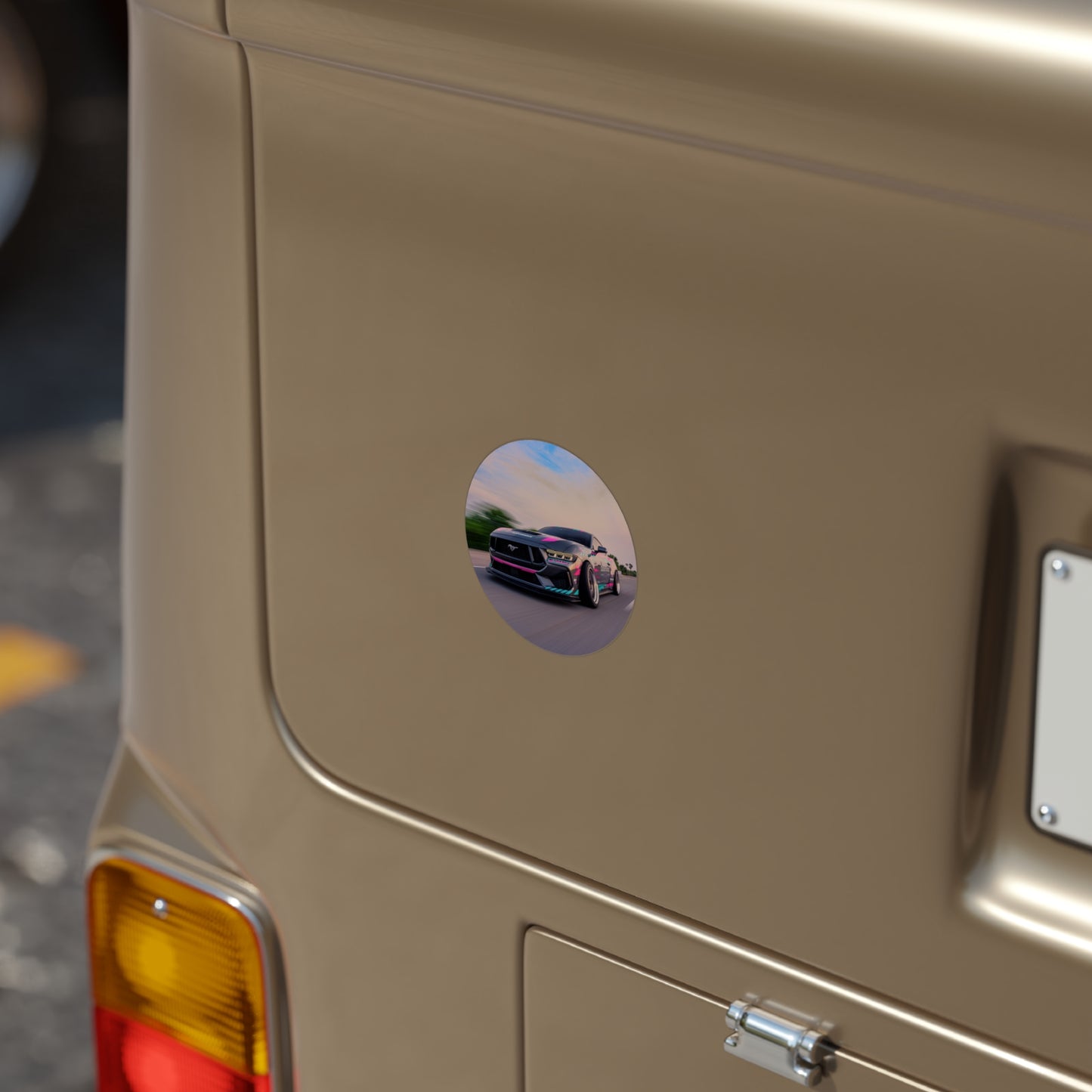 Drift Mustang Round Outdoor Sticker — Transparent Weatherproof Car Decal